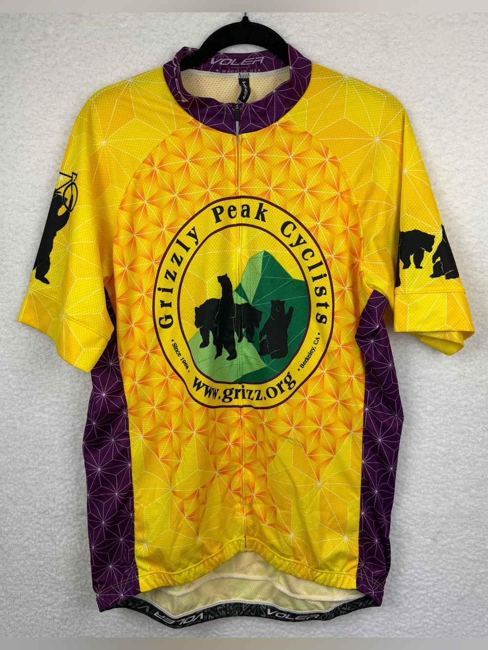 VOLER • Yellow/Purple Grizzly Peak Cyclists Short-Sleeve Cycling Jersey, XL - Picture 2 of 15